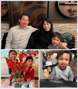 Family photo arrangement of doctor with wife and kids